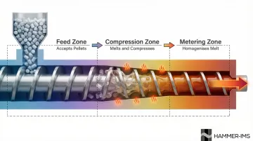 Three-zone extruder screw process diagram feed compression metering zones