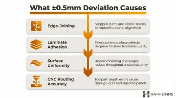 MDF thickness tolerance variation effects on lamination CNC routing and surface quality
