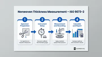 Four-step ISO 9073-2 nonwoven thickness measurement process flow diagram