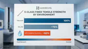 Glass fiber tensile strength reduction percentages across dry vacuum and humid conditions