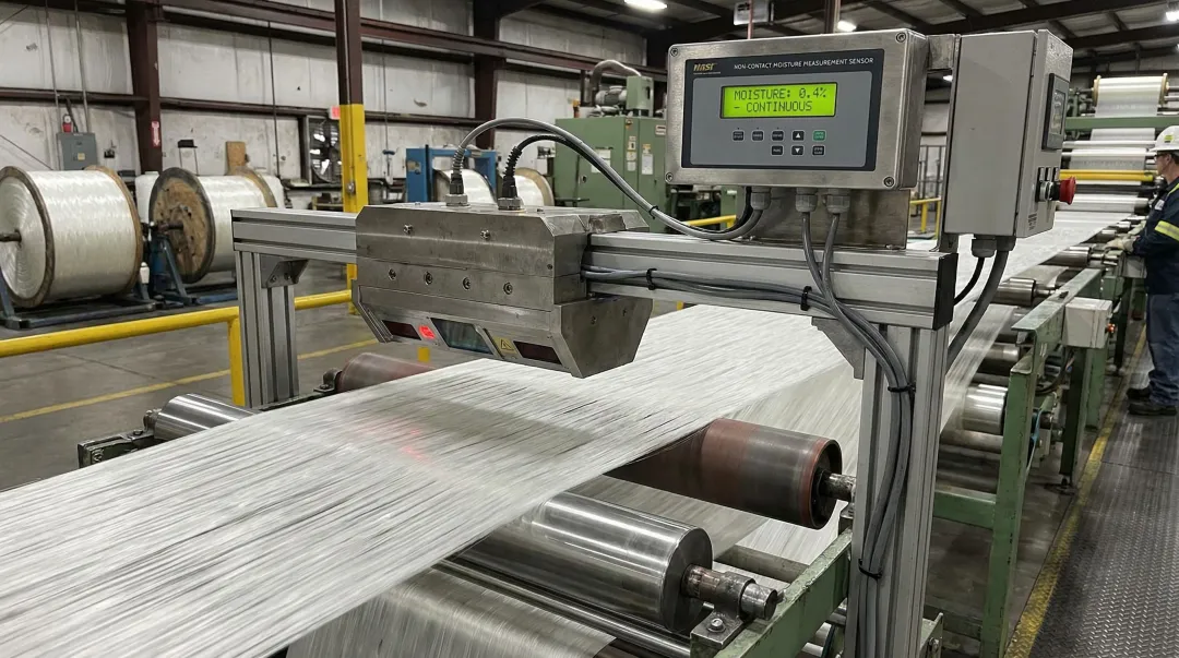 Hammer-IMS M-Ray inline millimeter wave sensor scanning glass fiber web during production