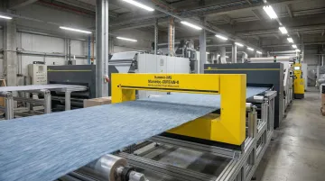 Hammer-IMS M-Ray inline basis weight scanner mounted across industrial geotextile production line