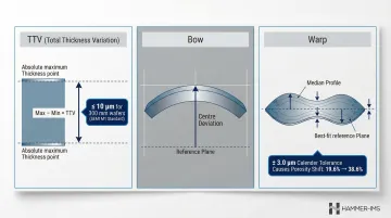 Wafer thickness quality metrics TTV bow and warp explained with tolerance data