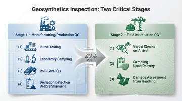 Two-stage geosynthetics quality inspection process manufacturing versus field deployment