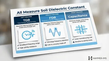 TDR FDR and capacitance dielectric soil moisture sensor comparison infographic