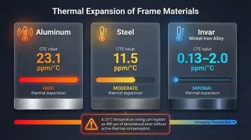 Thermal expansion coefficient comparison of aluminum steel and Invar frame materials