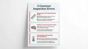 Common insulation board inspection errors causes and corrective actions summary infographic