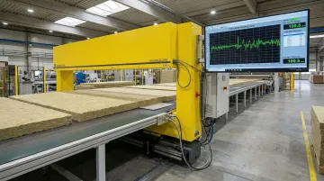 Contactless inline millimetre-wave scanner measuring insulation board thickness on production line