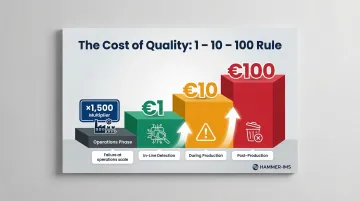 1-10-100 defect cost rule showing escalating manufacturing quality control costs