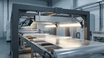 Machine vision camera system inspecting continuous web material on production line