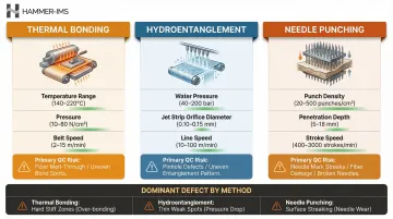 Three nonwoven bonding methods tensile and process parameter comparison infographic