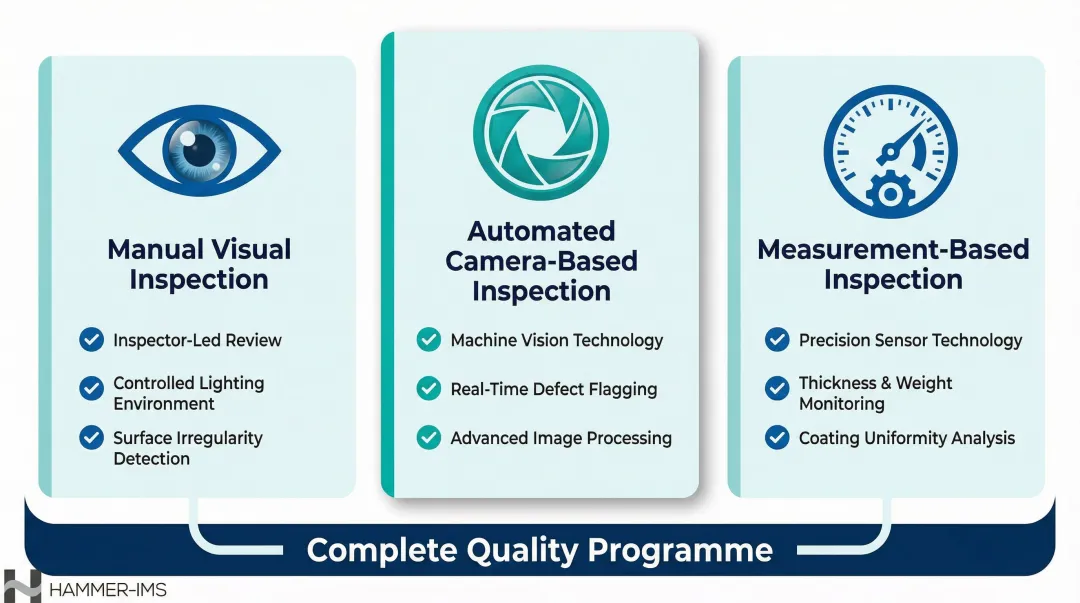 Three textile surface inspection methods comparison process infographic