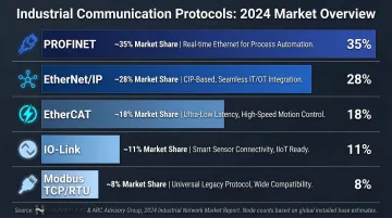 Industrial smart sensor communication protocols market share comparison chart infographic
