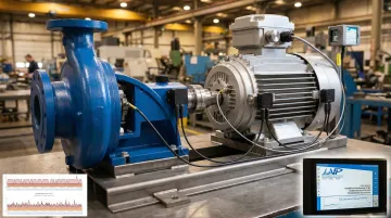 Industrial predictive maintenance sensor monitoring motors and bearings on factory floor