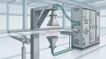 Millimeter wave inline sensor mounted over moving plastic film production web