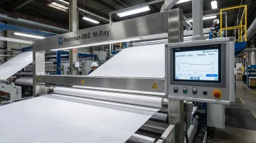 Hammer-IMS M-Ray in-line thickness measurement system installed on glass fiber production line