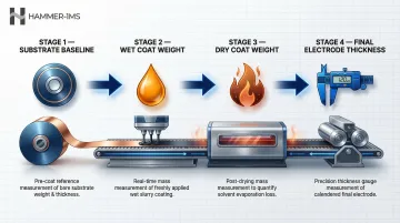 Four-stage battery electrode production line measurement placement process flow diagram