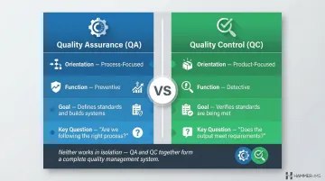 Quality assurance versus quality control side-by-side comparison infographic manufacturing
