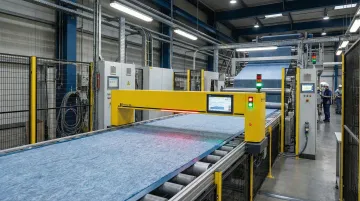 Hammer-IMS M-Ray millimetre-wave sensor scanning rayon nonwoven material on production line