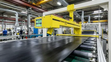 Hammer-IMS M-Ray inline measurement system mounted over rubber production line