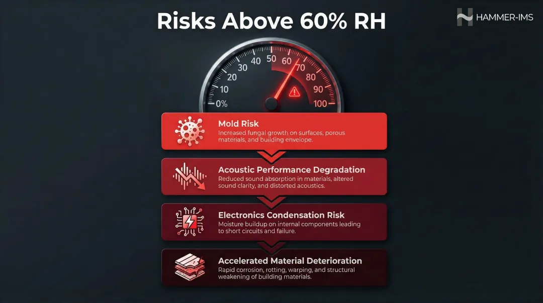 Four high humidity risks above 60 percent RH in acoustic treatment spaces