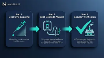 Three-step Karl Fischer titration process for battery material moisture testing