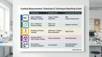 Plating thickness measurement technique selection matrix by coating and substrate type
