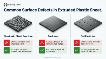 Three common plastic sheet surface defects causes and corrective actions comparison infographic