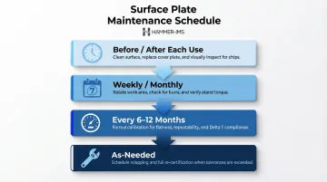 Granite surface plate maintenance schedule four-frequency task breakdown infographic