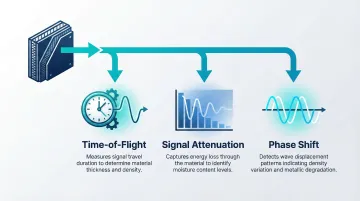 Three C-Ray signal parameters time-of-flight attenuation phase shift detection process