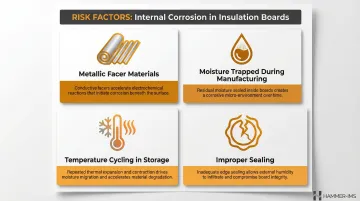 Four internal corrosion risk conditions in insulation boards illustrated breakdown