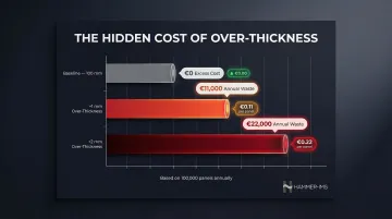 Annual material cost waste from EPS over-thickness at 1mm and 2mm excess production