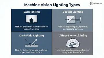 Four industrial lighting geometry types for machine vision inspection systems