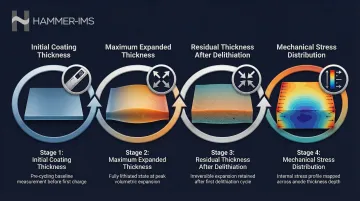 Four silicon anode thickness specification factors across lithiation cycle stages