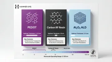 Nano-scale silicon anode surface coating materials thickness and performance comparison table