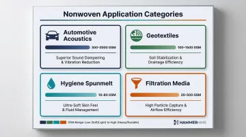 Nonwoven application GSM ranges and performance impact comparison table infographic