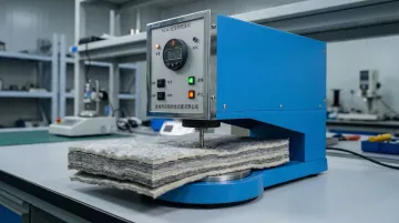 Thick nonwoven material stack undergoing inline basis weight measurement validation test