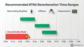 Recommended RT60 reverberation time targets for studios offices and classrooms comparison