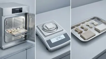 Laboratory oven-dry gravimetric moisture testing equipment with textile fiber sample