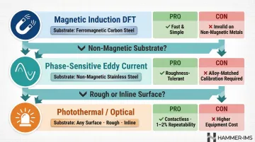 Three thermal spray coating thickness measurement methods comparison by substrate type