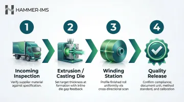 Four-point film thickness measurement workflow from incoming inspection to quality release