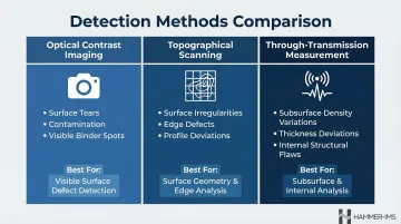 Three defect detection methods comparison optical topographical and through-transmission inspection