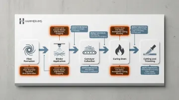 Glass wool production stages defect introduction risk and inspection focus table