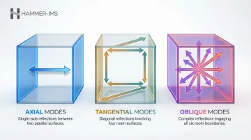 Three types of room modes axial tangential oblique acoustic standing waves diagram