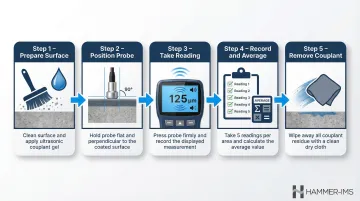 5-step ultrasonic DFT measurement process on concrete coating surfaces