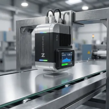 M-Ray contactless sensor technology measuring material thickness with digital display interface