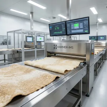Mycelium leather production line with integrated quality control sensors