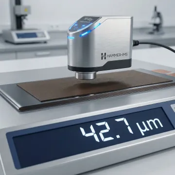 Close-up of M-Ray sensor measuring battery electrode coating on production line