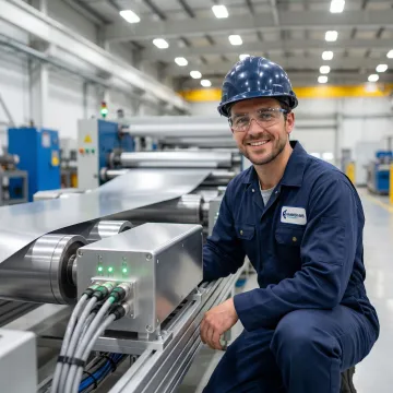 Hammer-IMS technician installing an inline quality control system on a manufacturing mill line