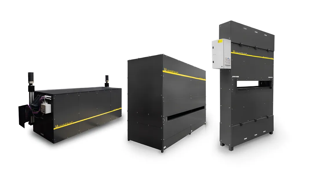 M-Ray technology sensor head measuring material thickness on production line